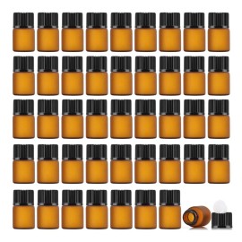 Enslz 2ml (5/8 dram) 50Pcs Mini Amber Glass Essential Oils Sample Bottles Empty Refillable Brown Glass Perfume Bottles (2ml)