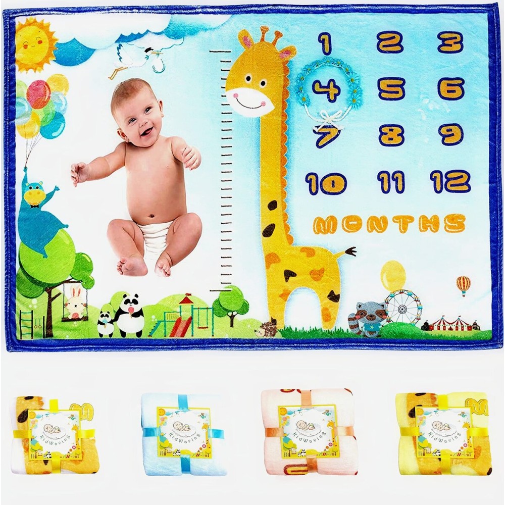 Baby Monthly Milestone Blanket - Large 60x40 Memory Blanket w/Growth Tracker, Soft Fleece First Year for Girl, Boy, Monthly Nursery Swaddling Blankets for Newborn Beautiful Shower Gift