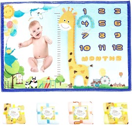 Baby Monthly Milestone Blanket - Large 60x40 Memory Blanket w/Growth Tracker, Soft Fleece First Year for Girl, Boy, Monthly Nursery Swaddling Blankets for Newborn Beautiful Shower Gift