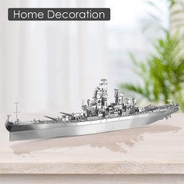 Piececool 3D Puzzles for Adults, USS Missouri Battleship Metal Model Kits, DIY 3D Metal Puzzle for Teenagers Students Stress Relief, Aircraft Carrier Toy Gift for Boys Men, 155 Pcs
