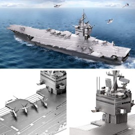 Piececool 3D Metal Puzzles for Adults, USS Enterprise CVN-65 Battleship Model Building Kits, DIY 3D Metal Puzzle Aircraft Carrier Toy for Adults, Great Gifts Idea, 130 Pcs