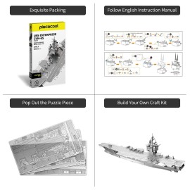Piececool 3D Metal Puzzles for Adults, USS Enterprise CVN-65 Battleship Model Building Kits, DIY 3D Metal Puzzle Aircraft Carrier Toy for Adults, Great Gifts Idea, 130 Pcs