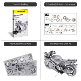 Piececool 3D Metal Puzzles for Adults, DIY 3D Motorcycle Model Kits, Brain Teaser Puzzles for Teen Students Men Craft Kits Toys, Great Birthday Gifts, 72 Pcs