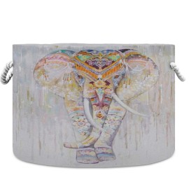 visesunny Storage Basket Indian Painted Elephant Spotted Nursery Hamper Basket Clothes Toy Storage Organizer Bin Box Collapsible Laundry Bag for Kid Room,Playroom,Bathroom,Living Room,Dorm,Office