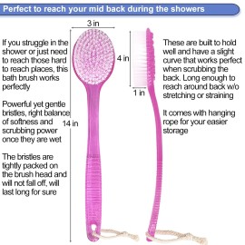AMERWASH PLUS Back Brush for Shower, 14-inch Long Handle Medium Stiff Bristles Bath Scrubber for Men Women Body Exfoliating and Brushing - 2 Packs Pink