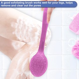 AMERWASH PLUS Back Brush for Shower, 14-inch Long Handle Medium Stiff Bristles Bath Scrubber for Men Women Body Exfoliating and Brushing - 2 Packs Pink