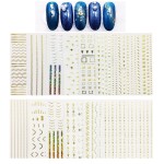 JAKSSO 12 Sheets 3D Metallic Nail Stickers for Women Gold Silver Nail Decals Adhesive Nail Art Stickers for Acrylic Nails Manicure DIY and Nail Salon