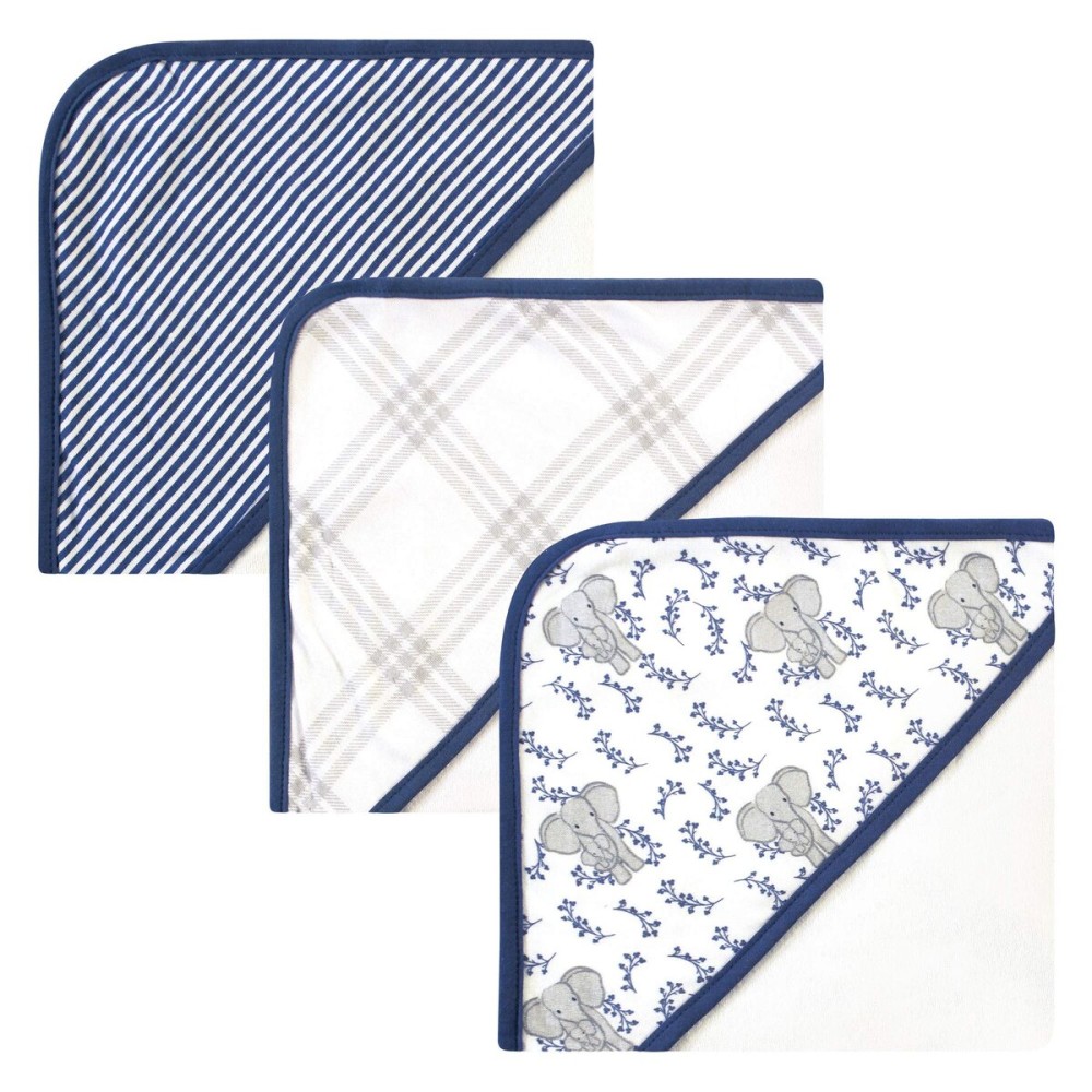 Touched by Nature Unisex Baby Organic Cotton Hooded Towels, Blue Elephant, One Size