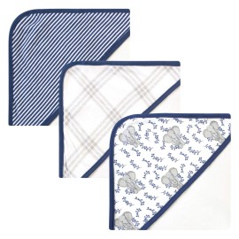 Touched by Nature Unisex Baby Organic Cotton Hooded Towels, Blue Elephant, One Size