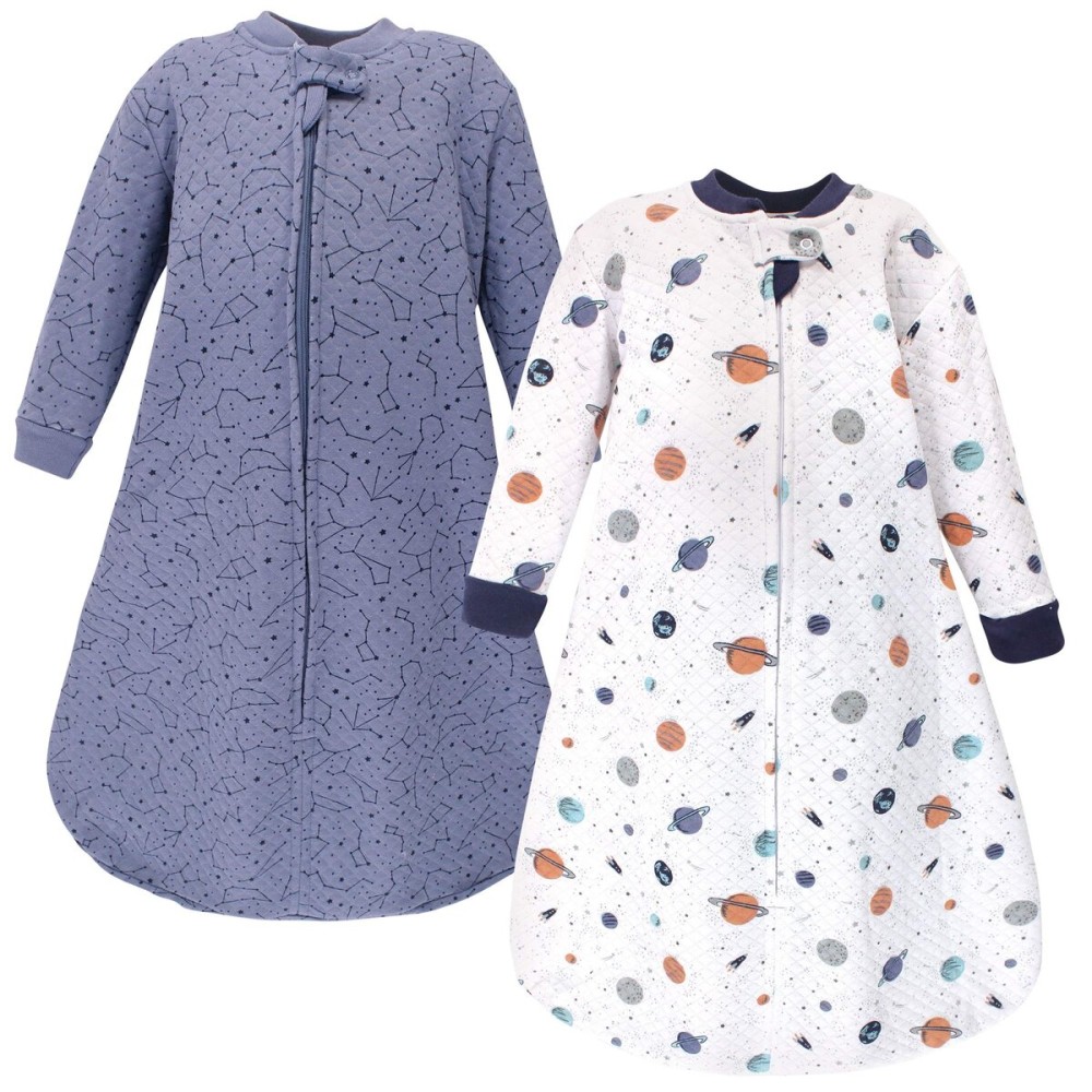 Hudson Baby Unisex Baby Premium Quilted Long Sleeve Sleeping Bag and Wearable Blanket, Space, 6-12 Months