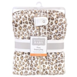 Hudson Baby Unisex Baby Plush Sleeping Bag, Sack, Blanket, Cream Leopard, 6-12 Months