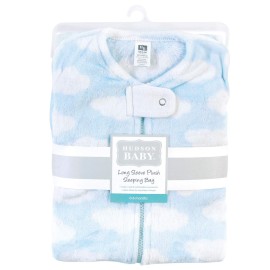 Hudson Baby Unisex Baby Plush Sleeping Bag, Sack, Blanket, Blue Clouds, 6-12 Months
