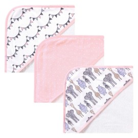 Hudson Baby Unisex Baby Cotton Rich Hooded Towels, Pink Safari, One Size