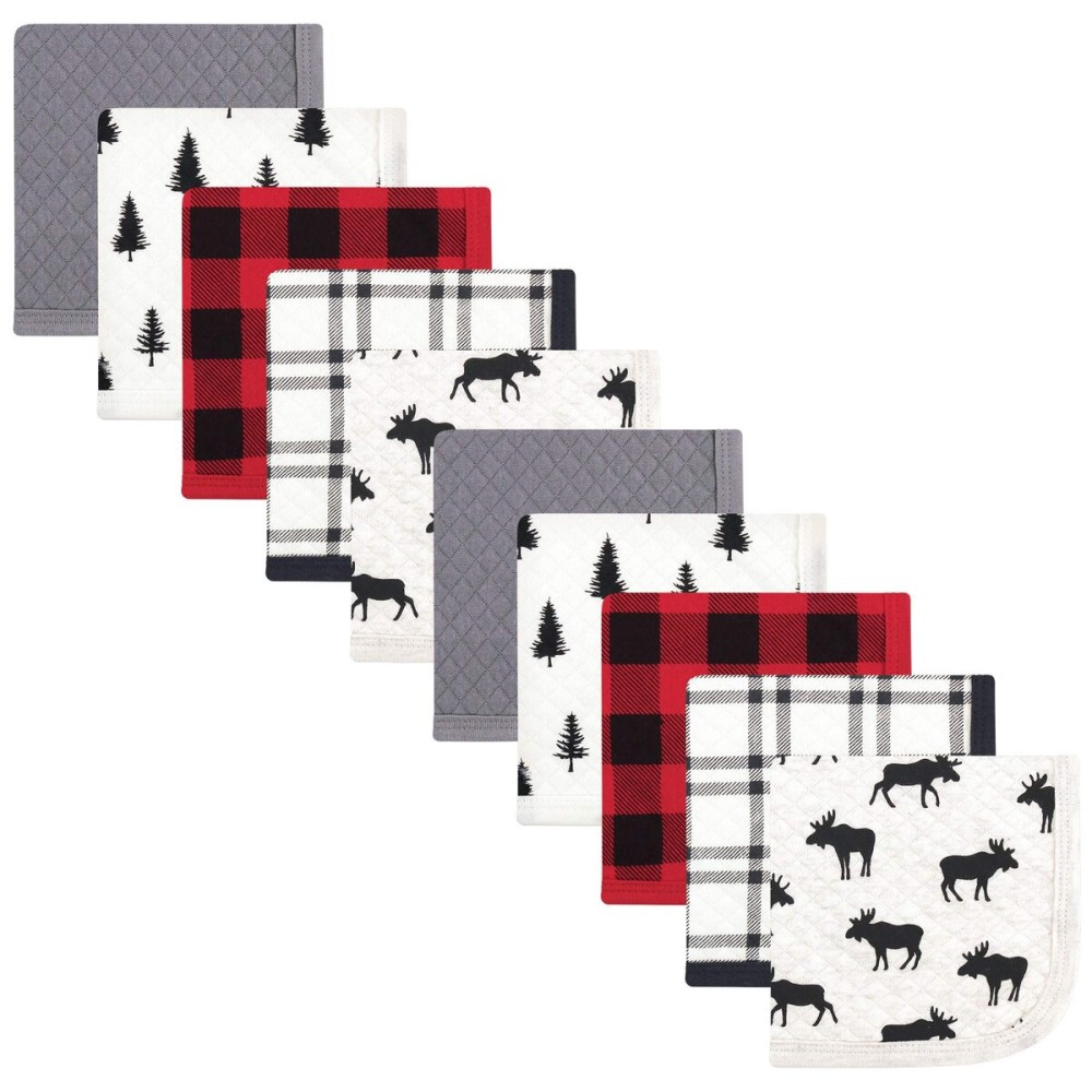 Hudson Baby Unisex Baby Quilted Cotton Washcloths, Moose, One Size