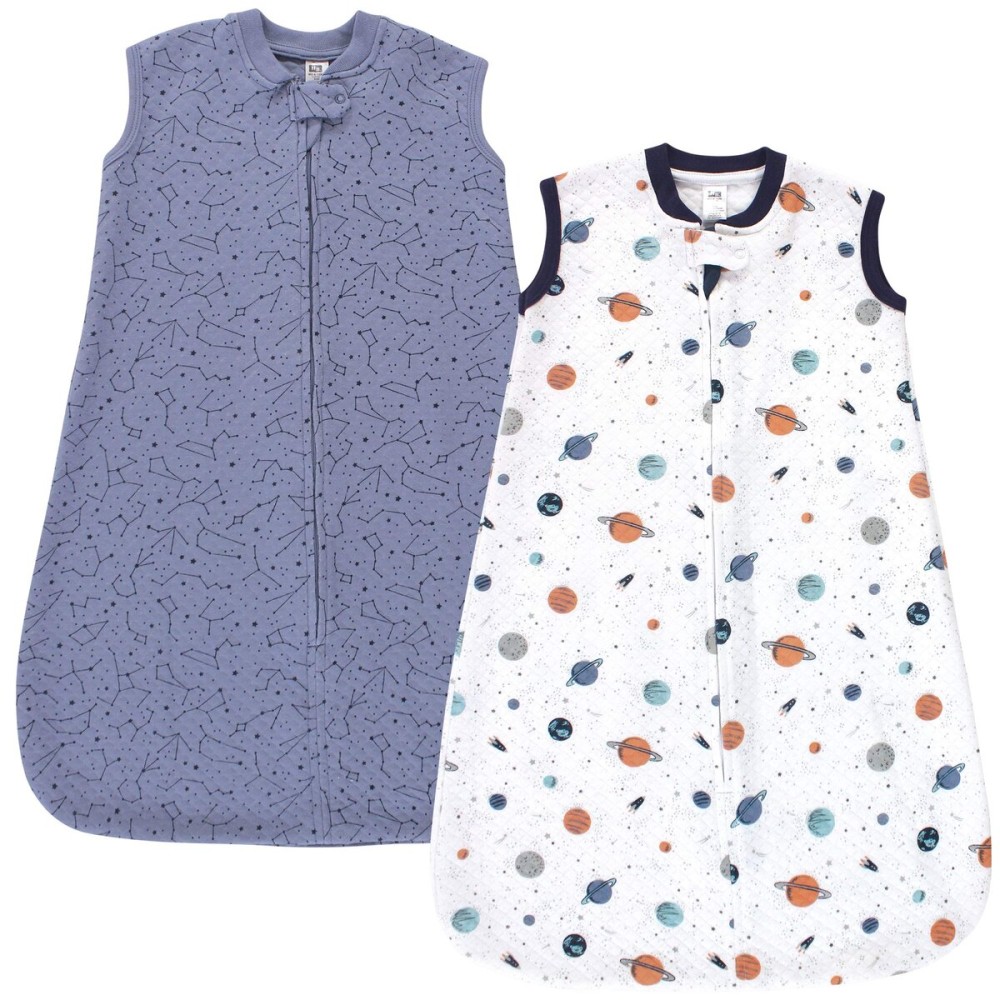 Hudson Baby Unisex Baby Premium Quilted Sleeveless Sleeping Bag and Wearable Blanket, Space, 0-6 Months