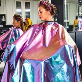 Betty Dain The Aurora Collection All Purpose Cape, 54 W x 65 L, Water & Chemical Proof, Machine Washable, Adjustable Snap Closure, Matches Other The Aurora Collection Products, Holographic Design