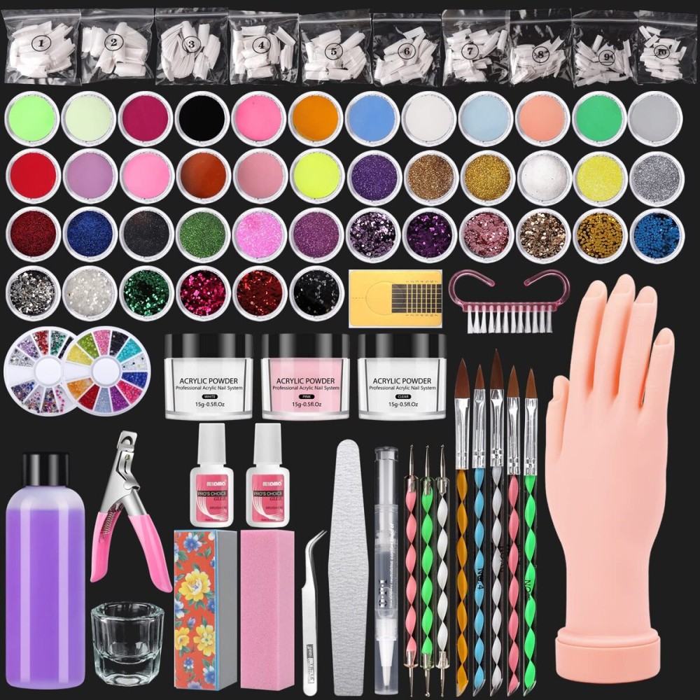 Professional Acrylic Nail Kit - Practice Hand Set with Powder, Brush, DIY Starter Kit for Beginners with tips, glue, and glitter Professional Acrylic Nail Kit - Practice Hand Set with Powder, Brush, DIY Starter Kit for Beginners with tips, glue, and glitter