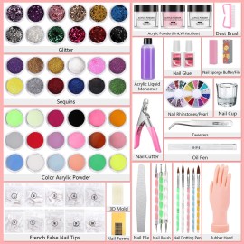 Professional Acrylic Nail Kit - Practice Hand Set with Powder, Brush, DIY Starter Kit for Beginners with tips, glue, and glitter Professional Acrylic Nail Kit - Practice Hand Set with Powder, Brush, DIY Starter Kit for Beginners with tips, glue, and glitter
