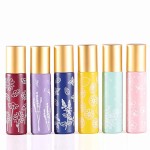 6 Pcs 10ml 1/3 Oz Glass Roll On Bottles,Empty Glass Roller Bottles With Stainless Steel Roller Balls,Golden Aluminum Lid-6 Printed Flower Style Travel Vial Container