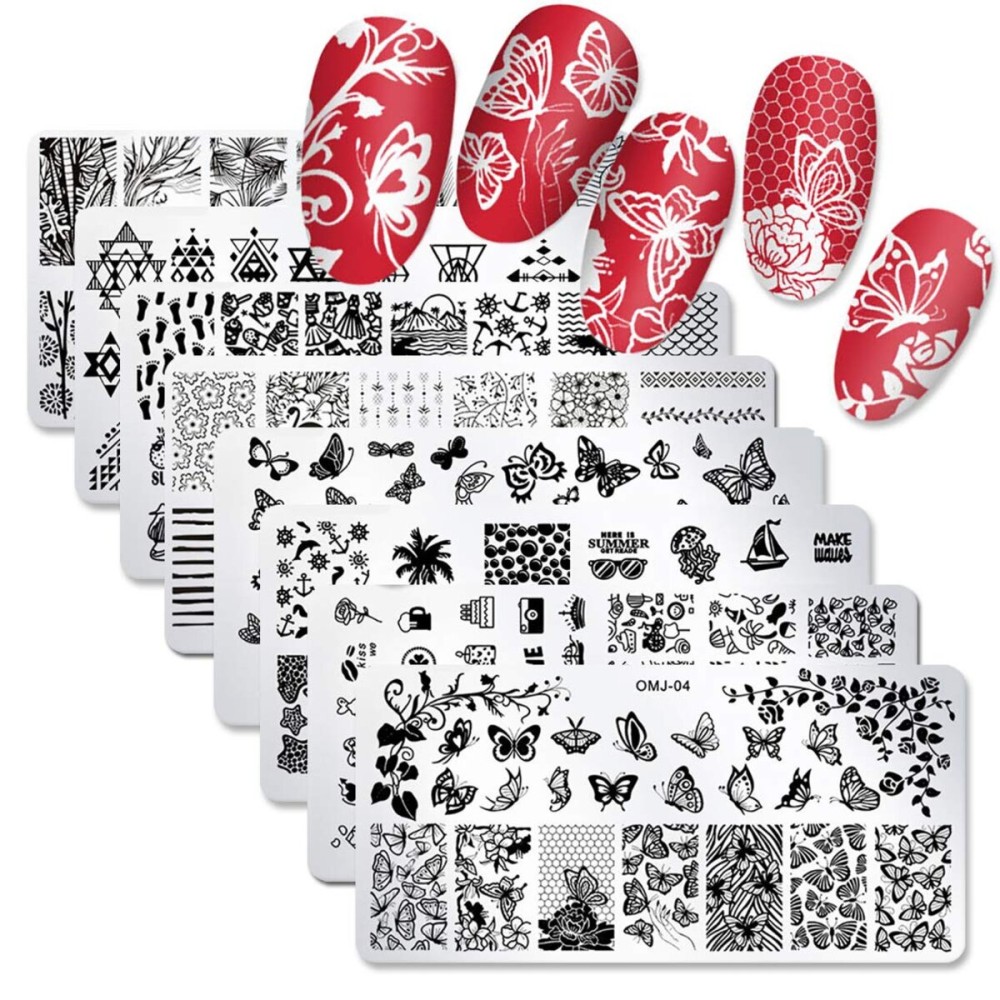 SILPECWEE 8 Piece Summer Nail Stamps - Flower & Butterfly Design Stamping Kit with Nail Art Stencils & Polish SILPECWEE 8 Piece Summer Nail Stamps - Flower & Butterfly Design Stamping Kit with Nail Art Stencils & Polish