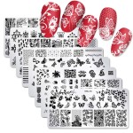 SILPECWEE 8 Piece Summer Nail Stamps - Flower & Butterfly Design Stamping Kit with Nail Art Stencils & Polish