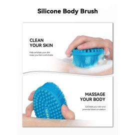 HEETA Silicone Body Scrubber, Silicone Loofah Gentle Exfoliating, 2 Side Design Silicone Boby Brush Lathers Well Easy to Clean & Durable for Removing Dead Skin and Dry Brush to Massage Skin, Blue