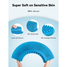 HEETA Silicone Body Scrubber, Silicone Loofah Gentle Exfoliating, 2 Side Design Silicone Boby Brush Lathers Well Easy to Clean & Durable for Removing Dead Skin and Dry Brush to Massage Skin, Blue