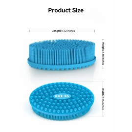 HEETA Silicone Body Scrubber, Silicone Loofah Gentle Exfoliating, 2 Side Design Silicone Boby Brush Lathers Well Easy to Clean & Durable for Removing Dead Skin and Dry Brush to Massage Skin, Blue