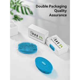 HEETA Silicone Body Scrubber, Silicone Loofah Gentle Exfoliating, 2 Side Design Silicone Boby Brush Lathers Well Easy to Clean & Durable for Removing Dead Skin and Dry Brush to Massage Skin, Blue
