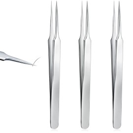 3 Pieces Ingrown Hair Tweezers Stainless Steel Splinter Tweezers Pointed Blackhead Remover Precision Eyebrow Tweezers for Facial Hair, Ingrown Hair, Splinter and Blackhead Remover (Silver)