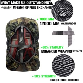 Joy Walker Waterproof Backpack Rain Cover for (15-90L), Upgraded Anti-slip Cross Buckle Straps, Triple Strengthened Layers for Hiking Camping Traveling (Camouflage, XXL (for 70-90L backpack))