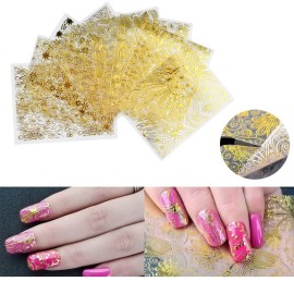 Nail Art Stickers, 8 Sheets 3D Nail Art Decals Adhesive Foils Laser DIY Bronzing Gold Flowers Floral Nail Stickers for Acrylic Nails Women Nail Art Decoration Decals with 1Pcs Antistatic Tweezer