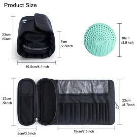 Makeup Brush Bag, Travel Makeup Brush Case Makeup Brush Holder Organizer Cosmetic Bag Portable Roll Up Brush Storage Bag for Makeup Brushes and Cosmetic Essentials (Black)