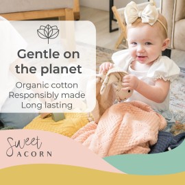 Sweet Acorn Knit Baby Blanket in Cable Pattern, Organic Cotton Blankets for Crib or Stroller, Receiving Blankets - Dahlia Pink