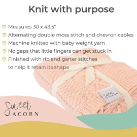 Sweet Acorn Knit Baby Blanket in Cable Pattern, Organic Cotton Blankets for Crib or Stroller, Receiving Blankets - Dahlia Pink