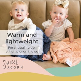 Sweet Acorn Knit Baby Blanket in Cable Pattern, Organic Cotton Blankets for Crib or Stroller, Receiving Blankets - Dahlia Pink