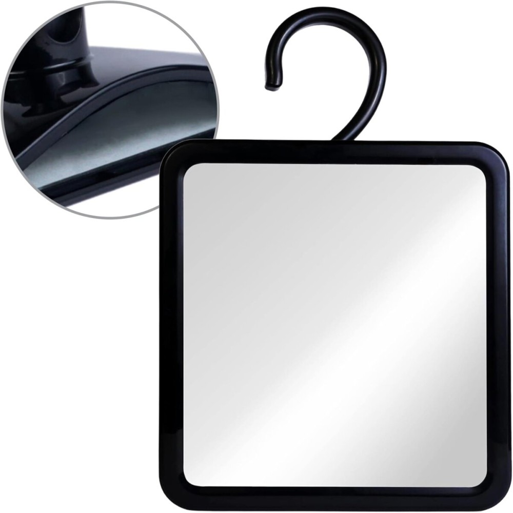 MIRRORVANA Dual Anti Fog Shower Mirror for Shaving with Hook for Hanging and Fogless Shatterproof Surface - Fill Back Chamber/Reservoir with Hot Water for Fog Free Shave (8 x 7, Black)
