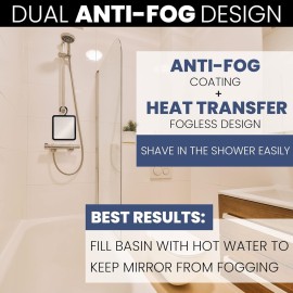 MIRRORVANA Dual Anti Fog Shower Mirror for Shaving with Hook for Hanging and Fogless Shatterproof Surface - Fill Back Chamber/Reservoir with Hot Water for Fog Free Shave (8 x 7, Black)
