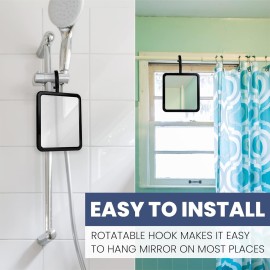 MIRRORVANA Dual Anti Fog Shower Mirror for Shaving with Hook for Hanging and Fogless Shatterproof Surface - Fill Back Chamber/Reservoir with Hot Water for Fog Free Shave (8 x 7, Black)