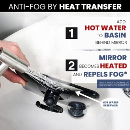 MIRRORVANA Dual Anti Fog Shower Mirror for Shaving with Hook for Hanging and Fogless Shatterproof Surface - Fill Back Chamber/Reservoir with Hot Water for Fog Free Shave (8 x 7, Black)