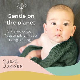 Sweet Acorn Knit Baby Blanket in Elegant Pattern, Organic Cotton Blankets for Crib or Stroller, Receiving Blankets - Juniper Green
