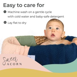Sweet Acorn Knit Baby Blanket in Elegant Pattern, Organic Cotton Blankets for Crib or Stroller, Receiving Blankets - Juniper Green
