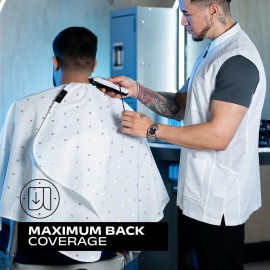 Barber Strong The Barber Cape Haircut Cover for Men, Hair Repelling and Static-Reducing Material, Flexible Elastic Neckband, Water Resistant Fabric, Oversized for Complete Coverage - White 24K Gold