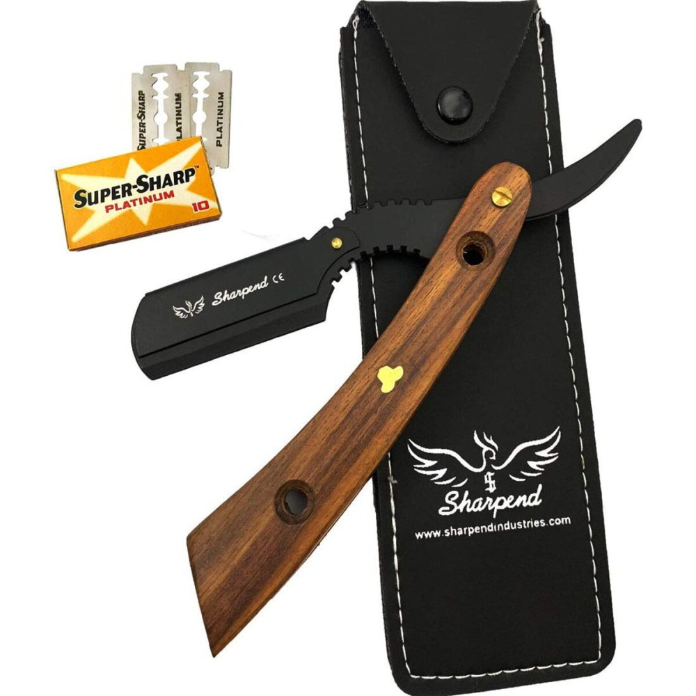 Sharpend Professional straight razor for men Handmade stainless Steel straight Razor kit Barber Razor Men Straight Razor Blade shavette straight edge razor with 10 double edge blades