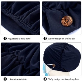 Geyoga 3 Pieces Bouffant Caps with Buttons Unisex Stretchy Headband Turban with Buttons for Women