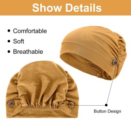 Geyoga 3 Pieces Bouffant Caps with Buttons Unisex Stretchy Headband Turban with Buttons for Women