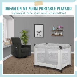 Dream On Me Zoom Portable Playard in Light Grey, Lightweight, Packable and Easy Setup Baby Playard, Breathable Mesh Sides and Soft Fabric - Comes with a Removable Padded Mat