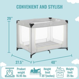 Dream On Me Zoom Portable Playard in Light Grey, Lightweight, Packable and Easy Setup Baby Playard, Breathable Mesh Sides and Soft Fabric - Comes with a Removable Padded Mat