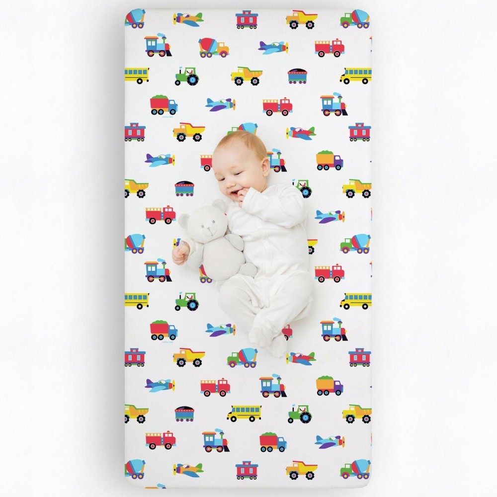 Wildkin 100% Cotton Flannel Crib Sheet - Soft & Breathable Fitted Sheet - Trains, Planes, and Trucks