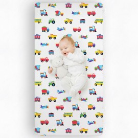 Wildkin 100% Cotton Flannel Crib Sheet - Soft & Breathable Fitted Sheet - Trains, Planes, and Trucks
